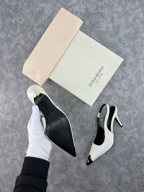 yves saint laurent ayakkabi buklet tuvit beyaz slingback pumps 8 cm