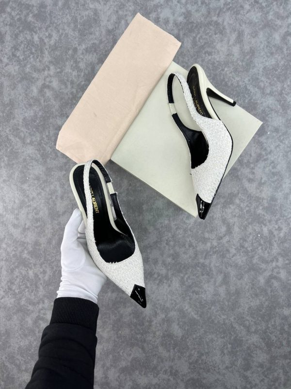 yves saint laurent ayakkabi buklet tuvit beyaz slingback pumps 8 cm