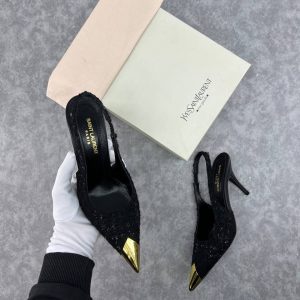 yves saint laurent ayakkabi buklet tuvit siyah slingback pumps 8 cm