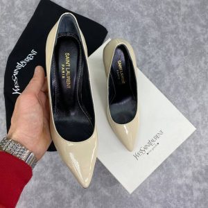 yves saint laurent ayakkabi krem rugan siyah topuk opyum logo pumps 11 cm