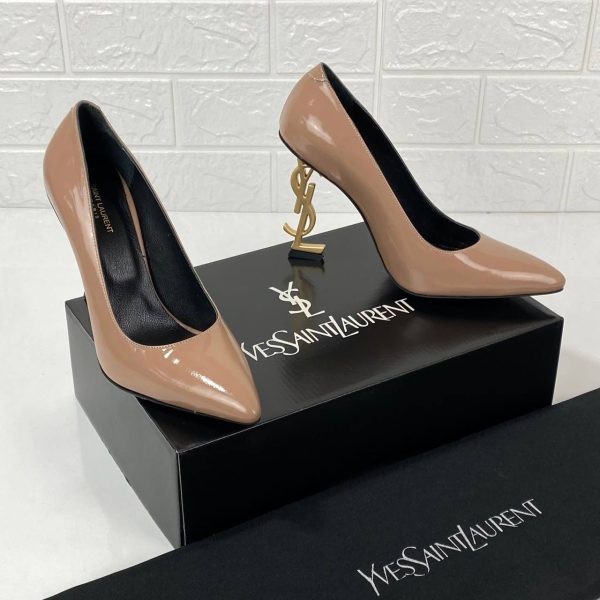 yves saint laurent ayakkabi nude rugan gold topuk 11 cm opyum logo