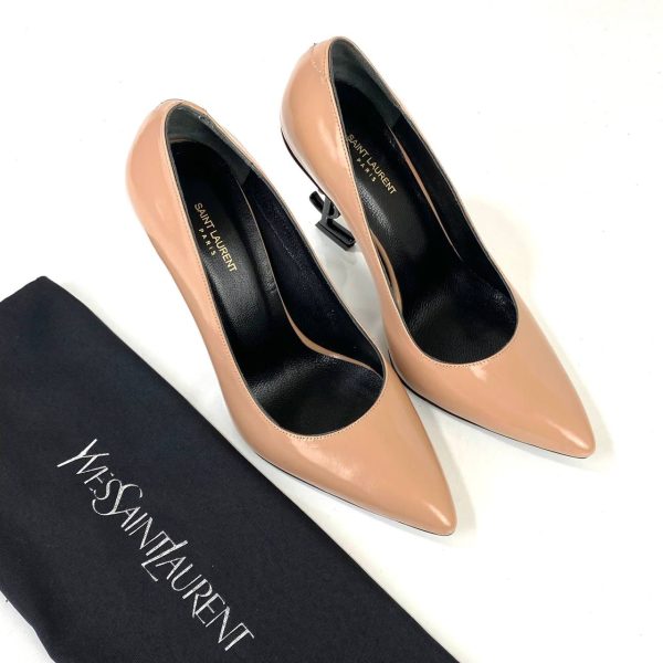 yves saint laurent ayakkabi nude rugan siyah topuk opyum logo pumps 11 cm
