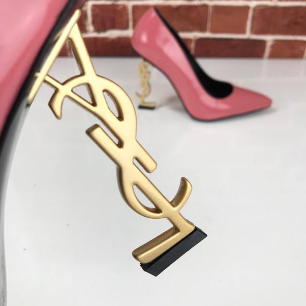 yves saint laurent ayakkabi pembe gold topuk opyum logo pumps 11 cm