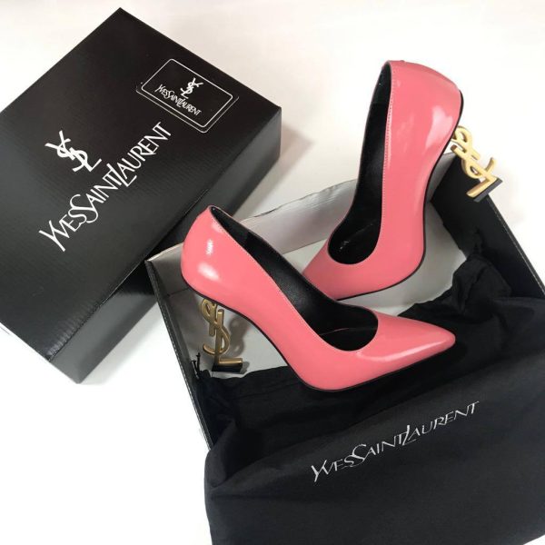 yves saint laurent ayakkabi pembe gold topuk opyum logo pumps 11 cm