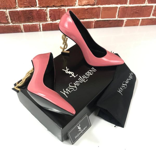 yves saint laurent ayakkabi pembe gold topuk opyum logo pumps 11 cm