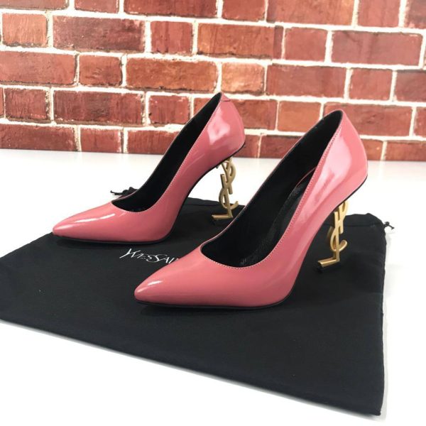 yves saint laurent ayakkabi pembe gold topuk opyum logo pumps 11 cm