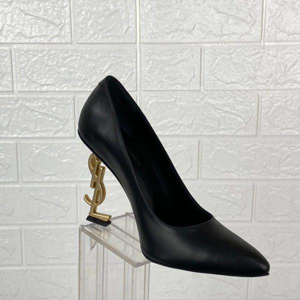 yves saint laurent ayakkabi siyah gold topuk opyum logo 11 cm