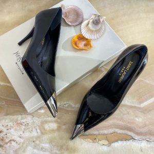 yves saint laurent ayakkabi siyah rugan 8 cm
