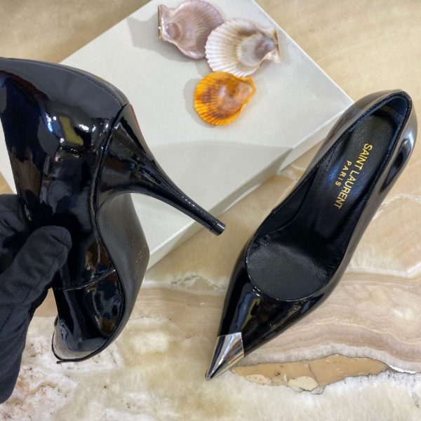 yves saint laurent ayakkabi siyah rugan 8 cm