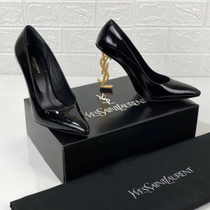 yves saint laurent ayakkabi siyah rugan gold topuk opyum logo 11 cm pumps