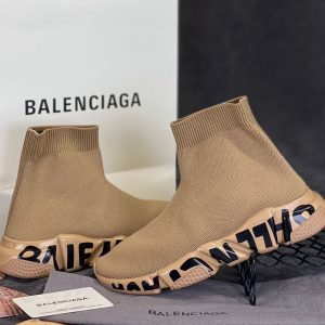 balenciaga ayakkabi speed socks shoes camel tabani siyah yazili