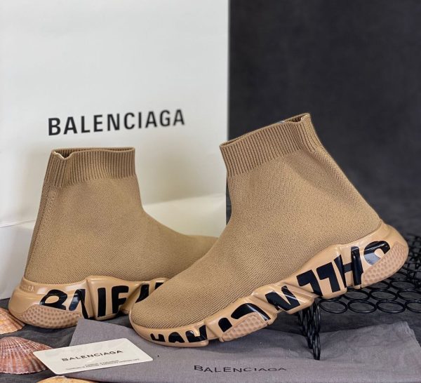 balenciaga ayakkabi speed socks shoes camel tabani siyah yazili