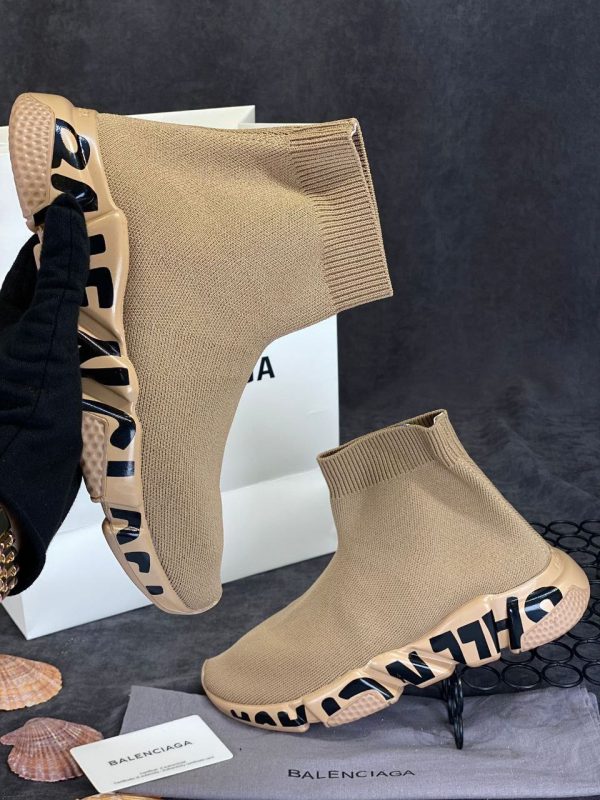 balenciaga ayakkabi speed socks shoes camel tabani siyah yazili