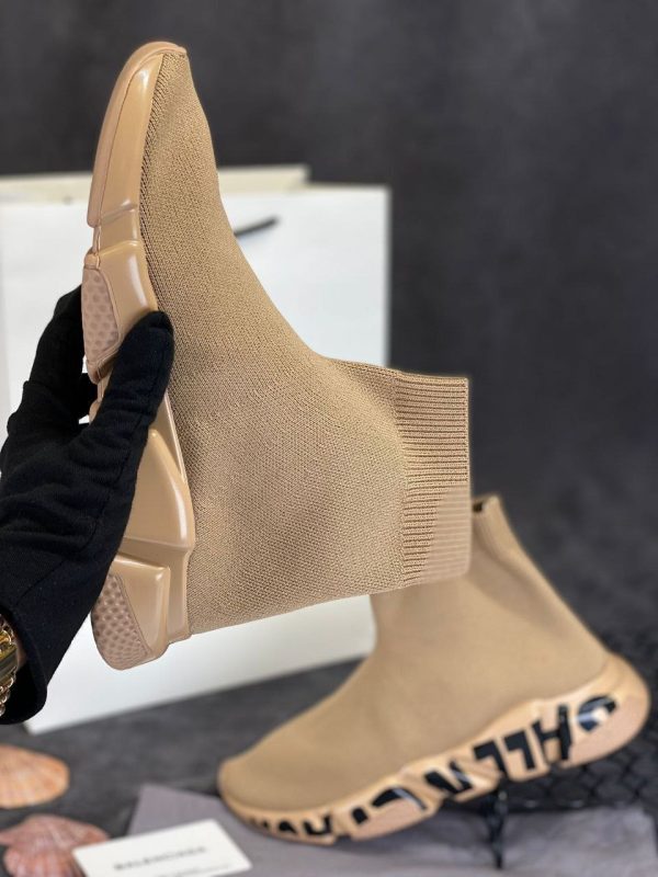 balenciaga ayakkabi speed socks shoes camel tabani siyah yazili