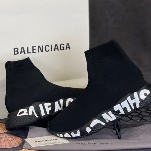 balenciaga ayakkabi speed socks shoes siyah tabani beyaz yazili