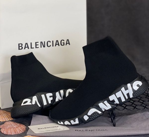 balenciaga ayakkabi speed socks shoes siyah tabani beyaz yazili