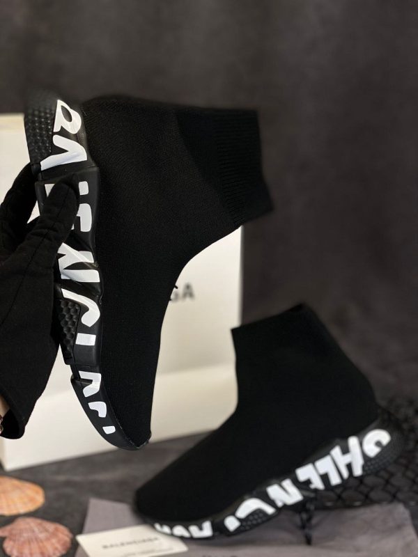 balenciaga ayakkabi speed socks shoes siyah tabani beyaz yazili