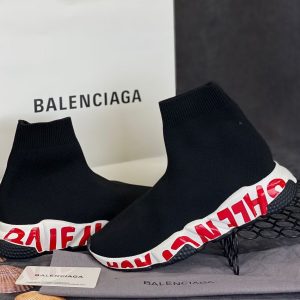 balenciaga ayakkabi speed socks shoes siyah tabani kirmizi yazili
