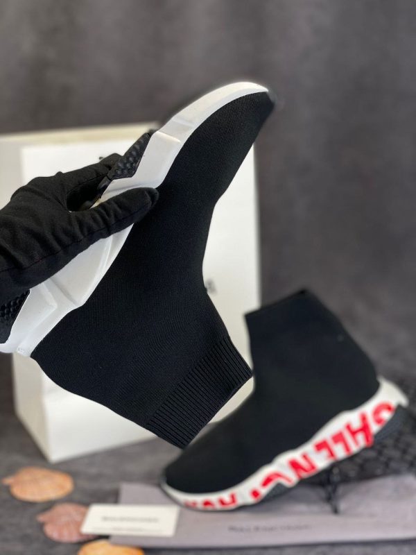 balenciaga ayakkabi speed socks shoes siyah tabani kirmizi yazili