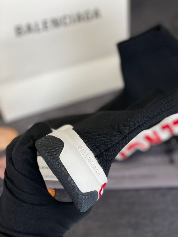 balenciaga ayakkabi speed socks shoes siyah tabani kirmizi yazili