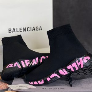 balenciaga ayakkabi speed socks shoes siyah tabani pembe yazili