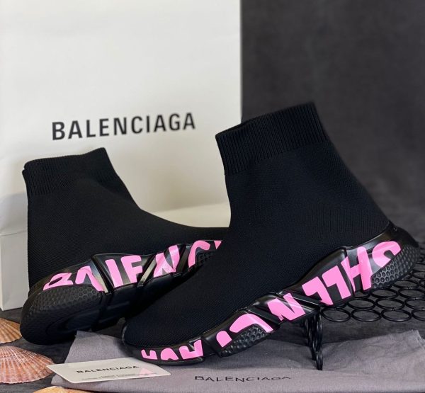 balenciaga ayakkabi speed socks shoes siyah tabani pembe yazili