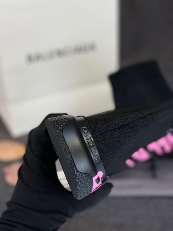 balenciaga ayakkabi speed socks shoes siyah tabani pembe yazili