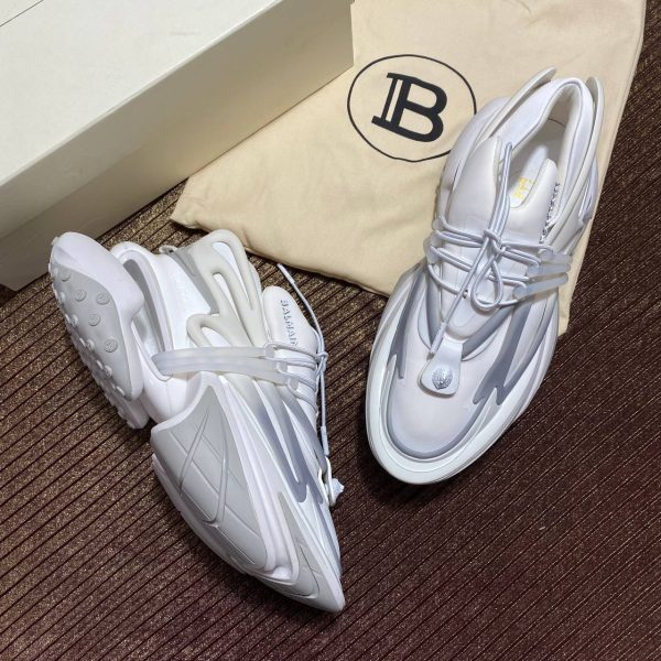 balmain ayakkabi beyaz gri sneaker neoprene and leather unicorn low top