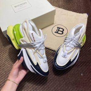 balmain ayakkabi beyaz yesil sneaker neoprene and leather unicorn low top