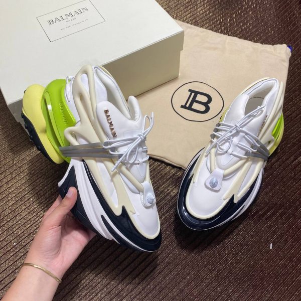 balmain ayakkabi beyaz yesil sneaker neoprene and leather unicorn low top