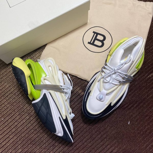 balmain ayakkabi beyaz yesil sneaker neoprene and leather unicorn low top