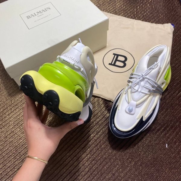 balmain ayakkabi beyaz yesil sneaker neoprene and leather unicorn low top