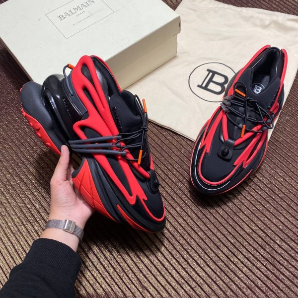 balmain ayakkabi kirmizi sneaker neoprene and leather unicorn low top