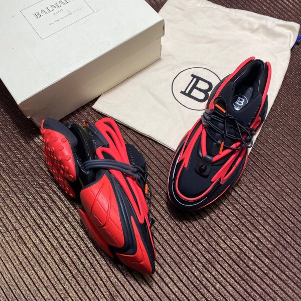 balmain ayakkabi kirmizi sneaker neoprene and leather unicorn low top