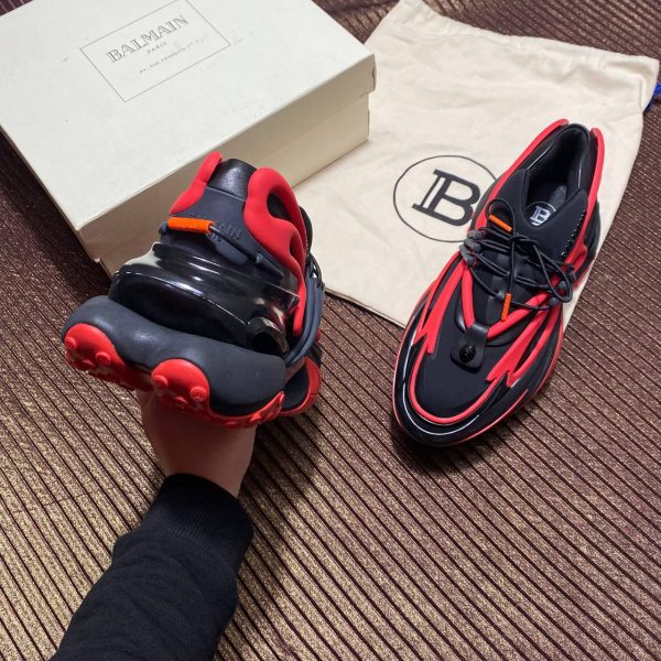 balmain ayakkabi kirmizi sneaker neoprene and leather unicorn low top