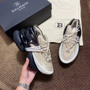 balmain ayakkabi siyah beyaz bej sneaker neoprene and leather unicorn low top