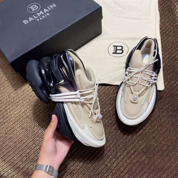 balmain ayakkabi siyah beyaz  bej sneaker neoprene and leather unicorn low top