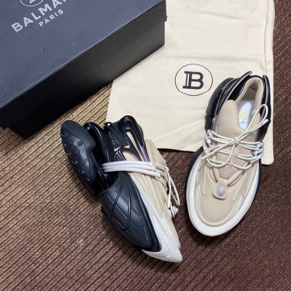 balmain ayakkabi siyah beyaz  bej sneaker neoprene and leather unicorn low top