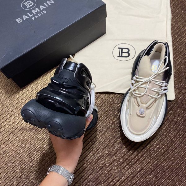 balmain ayakkabi siyah beyaz  bej sneaker neoprene and leather unicorn low top