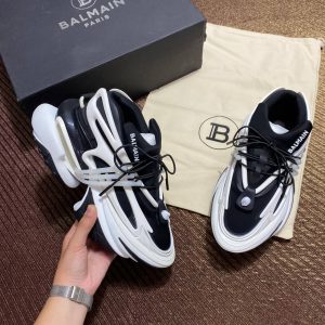 balmain ayakkabi siyah beyaz sneaker neoprene and leather unicorn low top