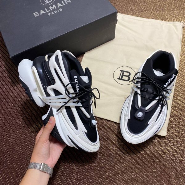 balmain ayakkabi siyah beyaz sneaker neoprene and leather unicorn low top