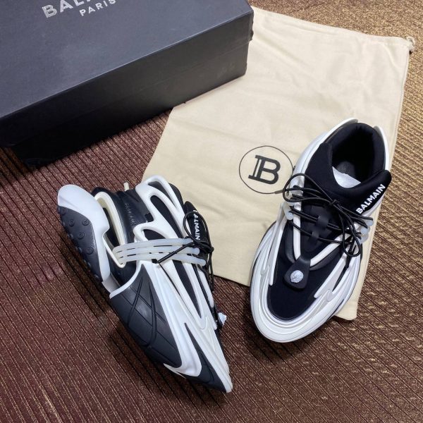 balmain ayakkabi siyah beyaz sneaker neoprene and leather unicorn low top