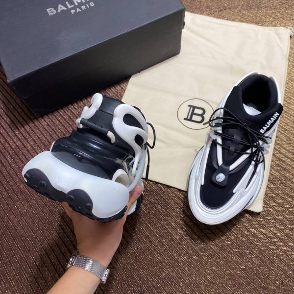 balmain ayakkabi siyah beyaz sneaker neoprene and leather unicorn low top