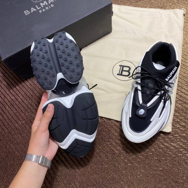 balmain ayakkabi siyah beyaz sneaker neoprene and leather unicorn low top