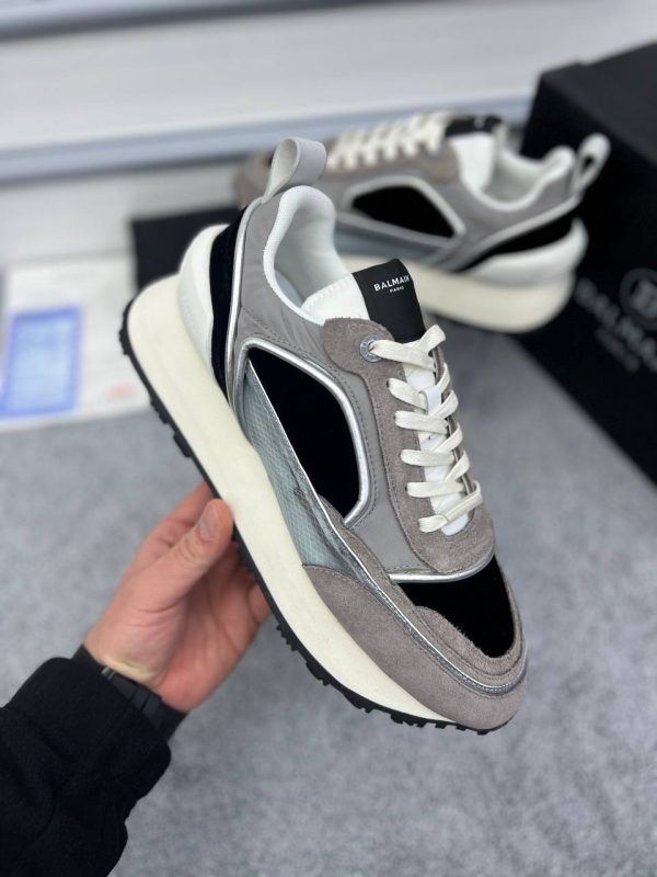 balmain ayakkabi sneakers erkek gri siyah hakiki deri