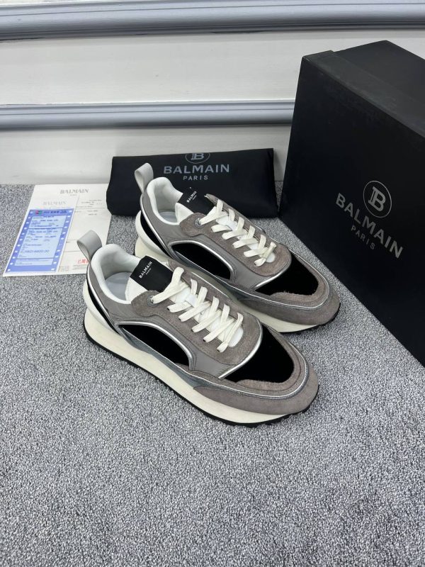 balmain ayakkabi sneakers erkek gri siyah hakiki deri