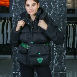 bottega veneta mont siyah kemerli canta detayli kapusonlu