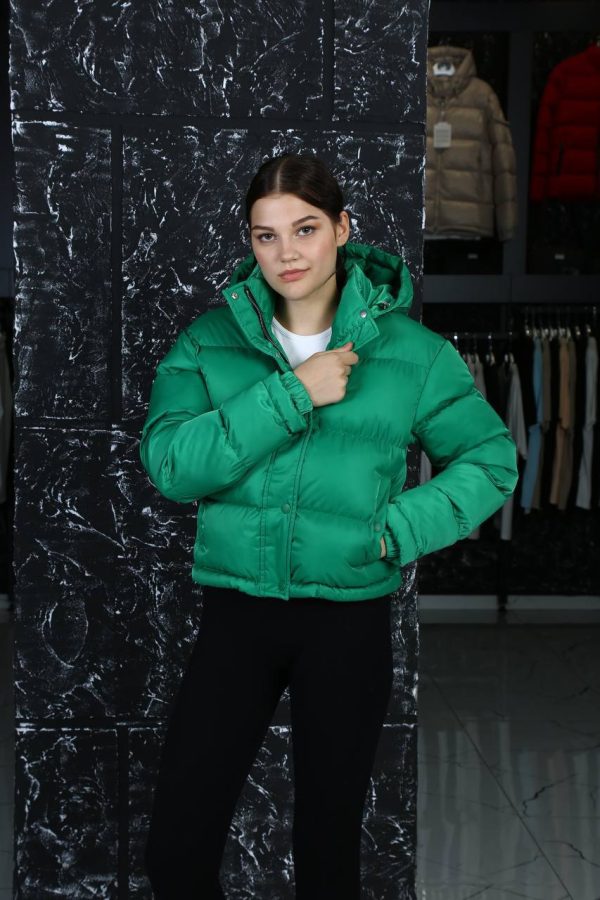 bottega veneta mont yesil classic arkasi yazili kapusonlu