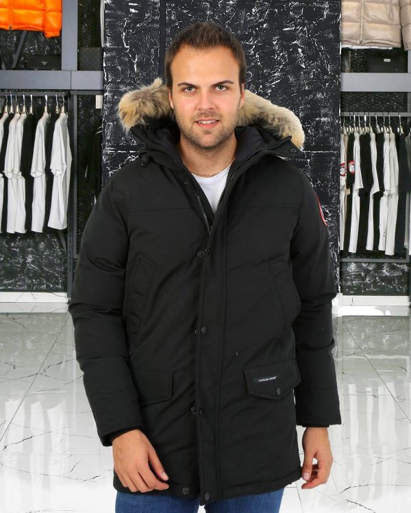 canada goose mont erkek kapusonlu siyah kolu cepli classic