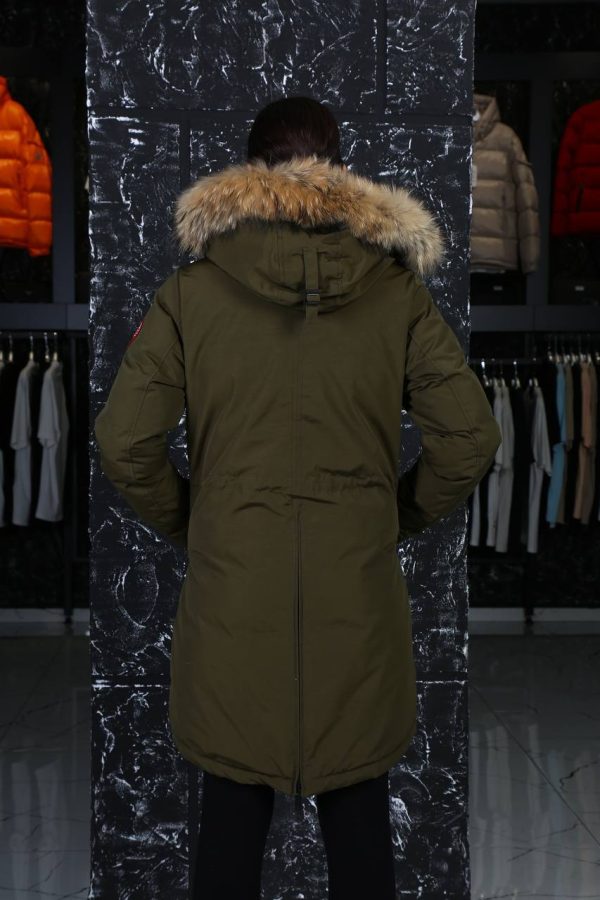 canada goose mont haki yesil kapusonlu tilki tuyu